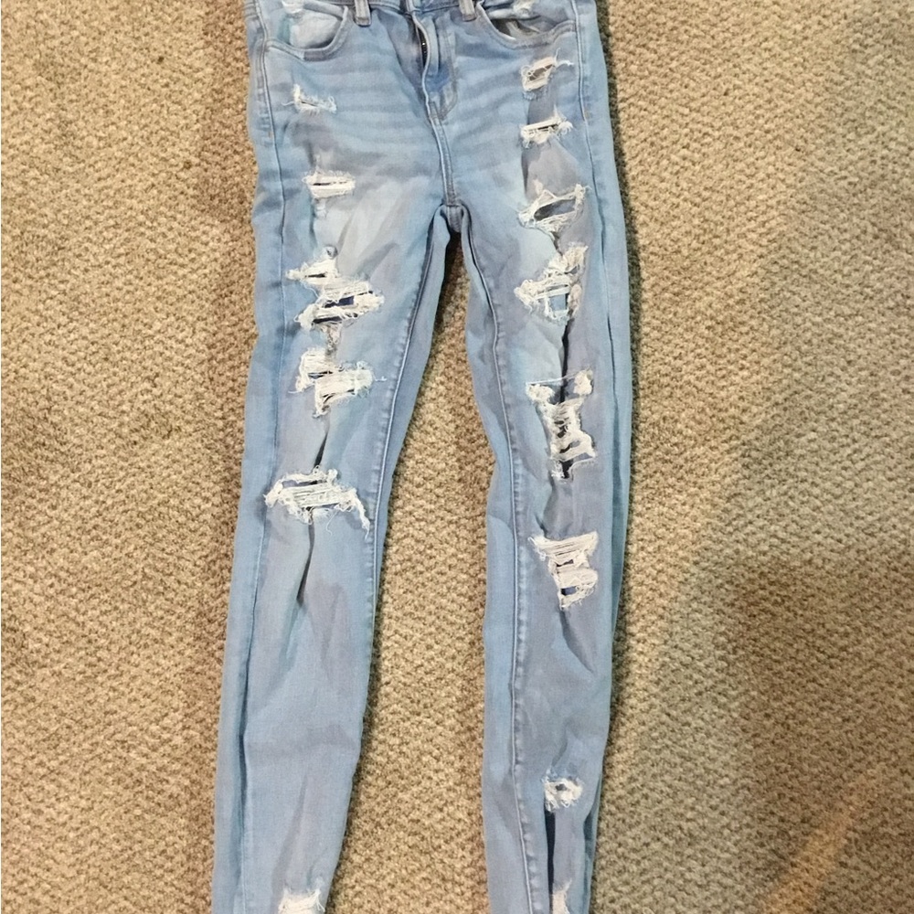 American Eagle Outfitters Light Blue Ripped Skinny Jeans